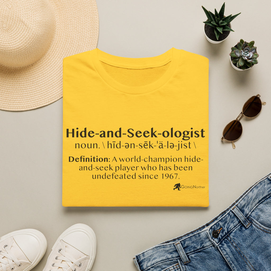 Bigfoot "Hide-and-Seek-ologist" T-Shirt — Funny Sasquatch Definition Tee