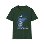 Bigfoot 'Squatchin' Ain't Easy' T-Shirt — Moonlit Winter Lake Sasquatch Tee