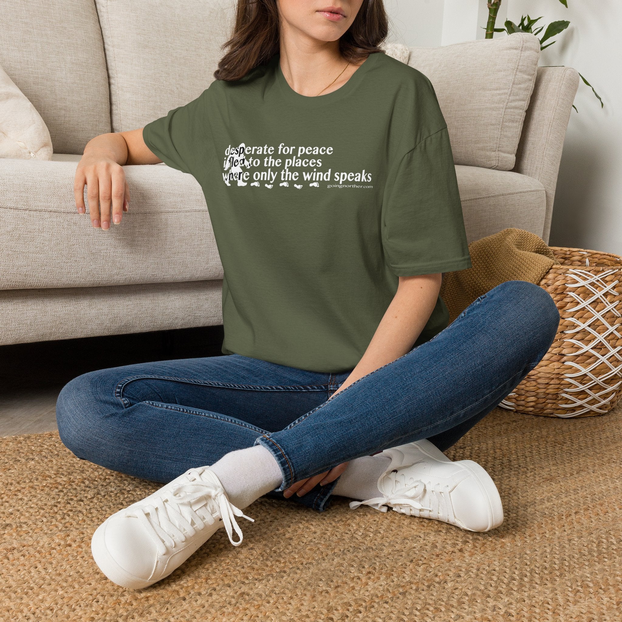 T-Shirt — "Desperate for Peace" Minimalist Text "Bigfoot" Tee