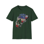 Going Norther Bigfoot T-Shirt — Footprint Silhouette with Distressed Flag & "1776 - 2026 - We The People"