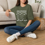 Daily Squatch Texting Codes T-Shirt — Funny Sasquatch Footprint Tee for Bigfoot Fans