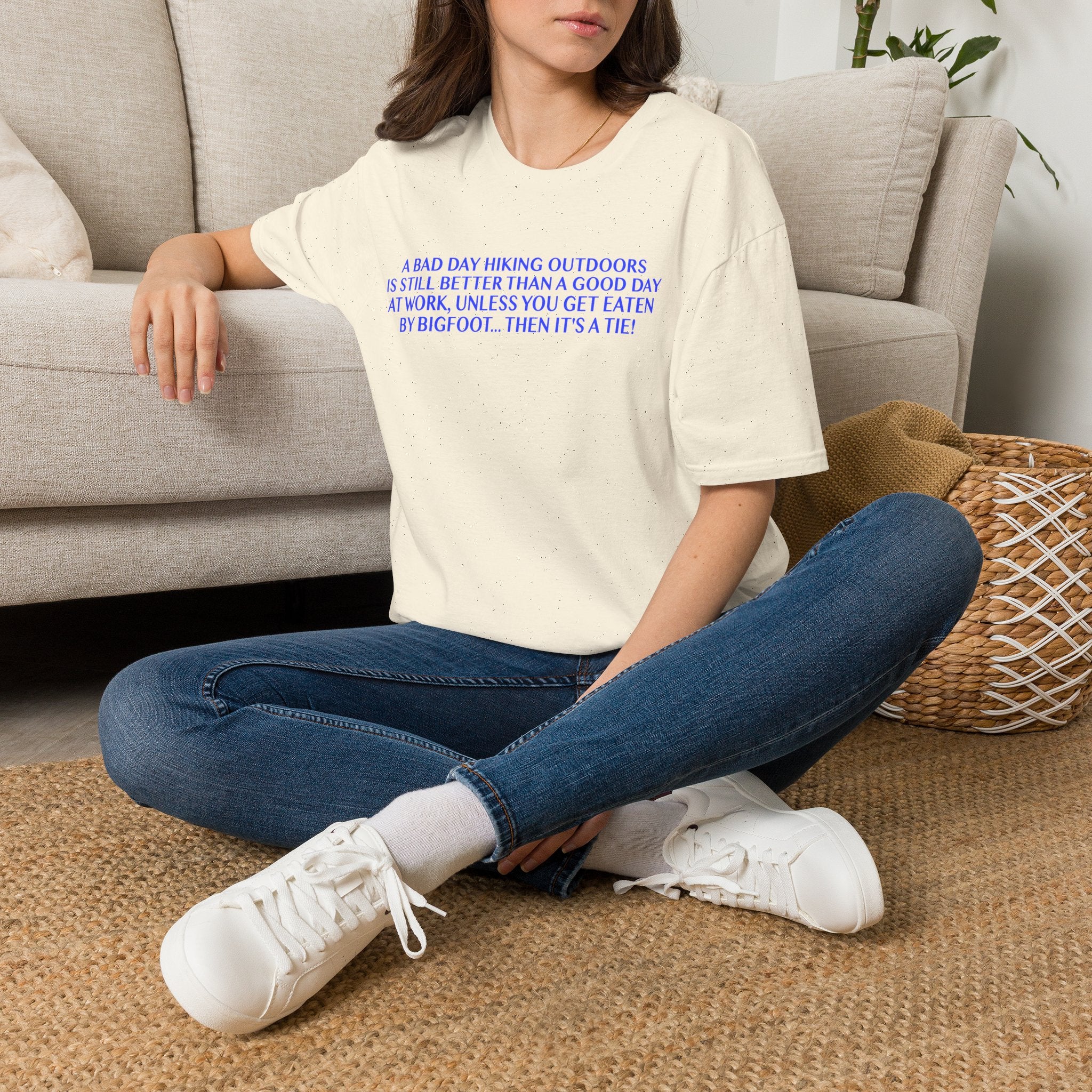Funny Hiking T-Shirt - A Bad Day Outdoors vs. Bigfoot Tie