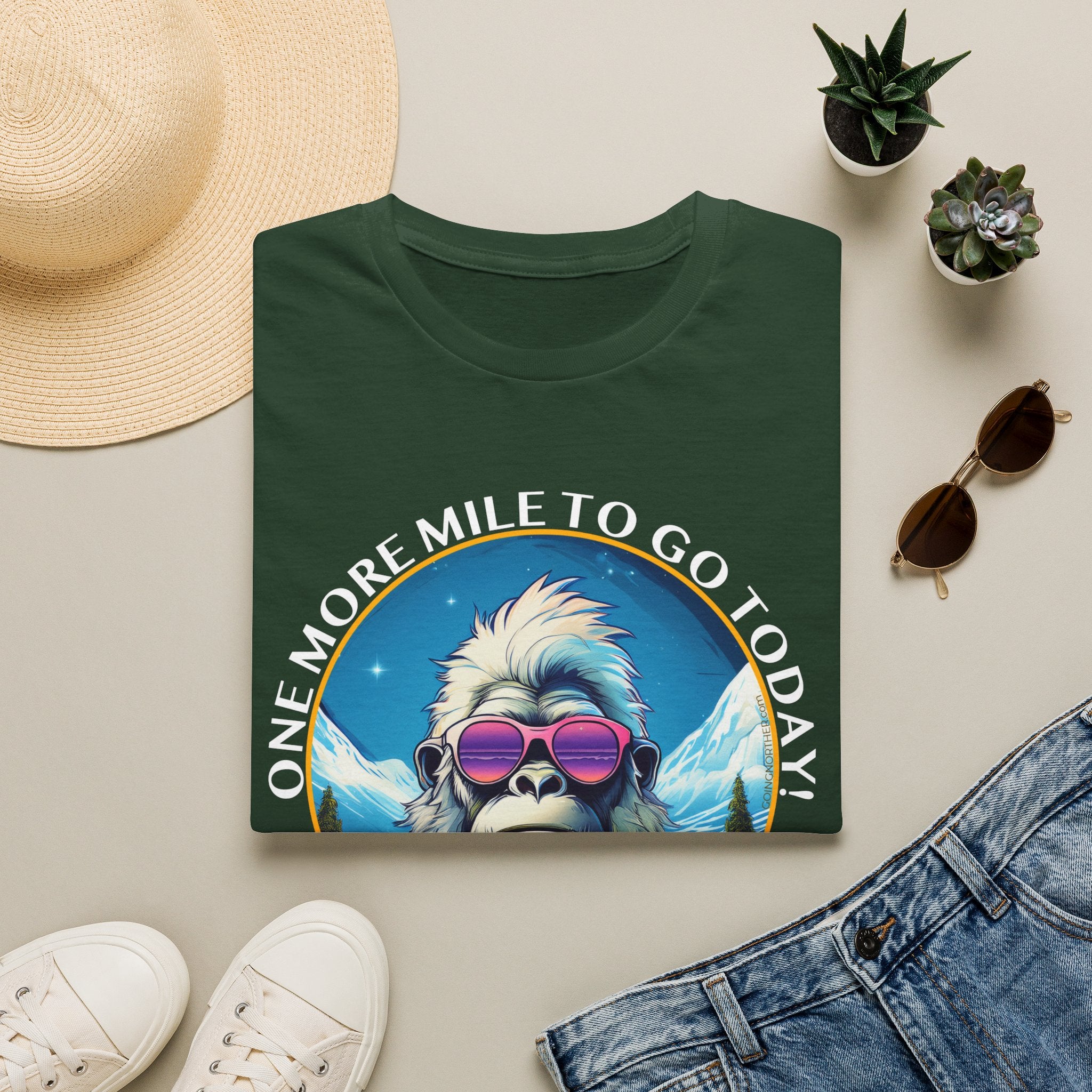Bigfoot Hiking T-Shirt — "One More Mile To Go Today! - Then Playtime!"