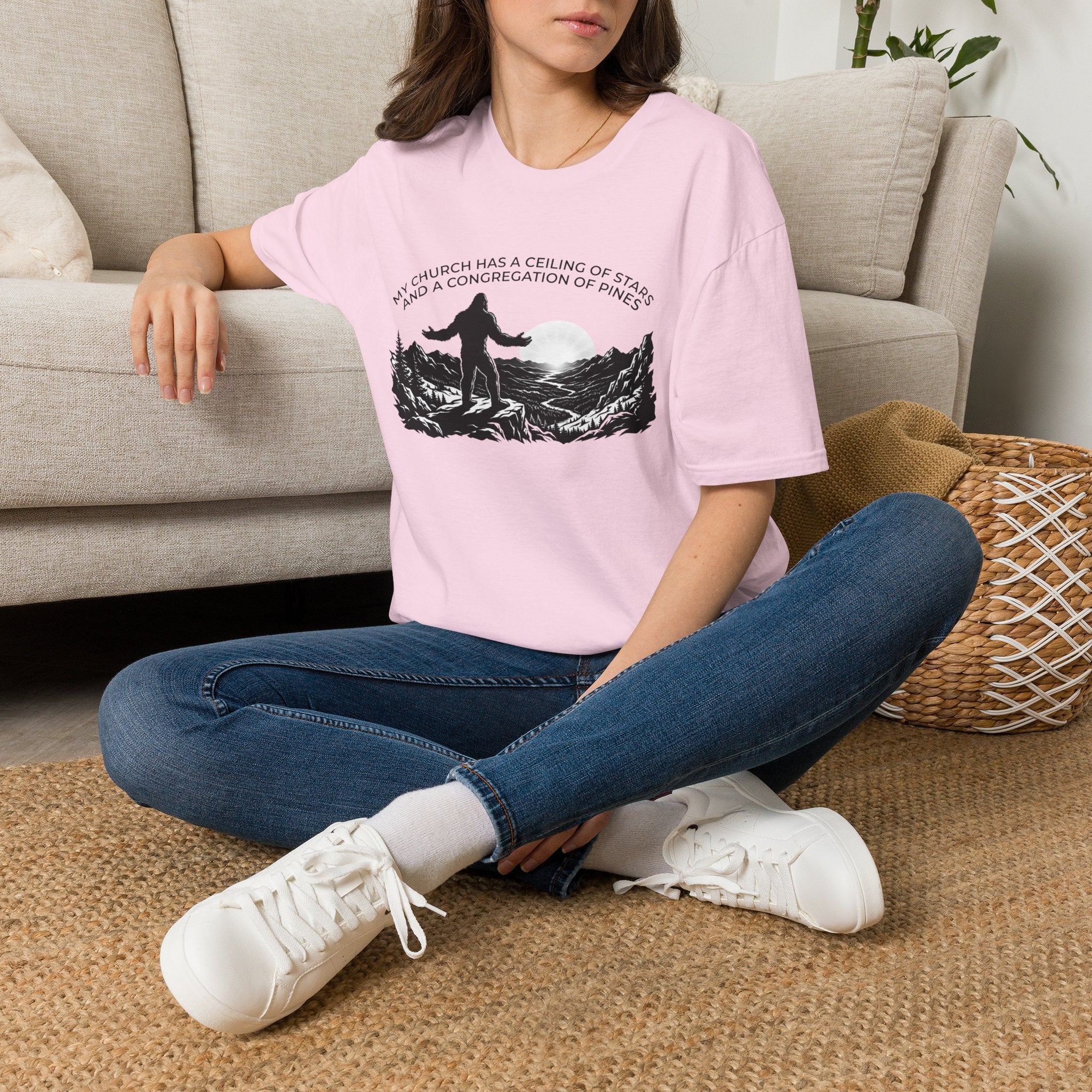 Bigfoot Outdoors Church T-Shirt — "My Church Has a Ceiling of Stars" Scenic Mountain Tee