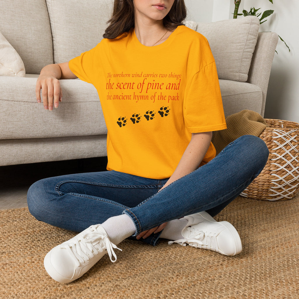 Pine & Pack Wolf Pack Tee — 'The northern wind carries two things' Paw Print Shirt