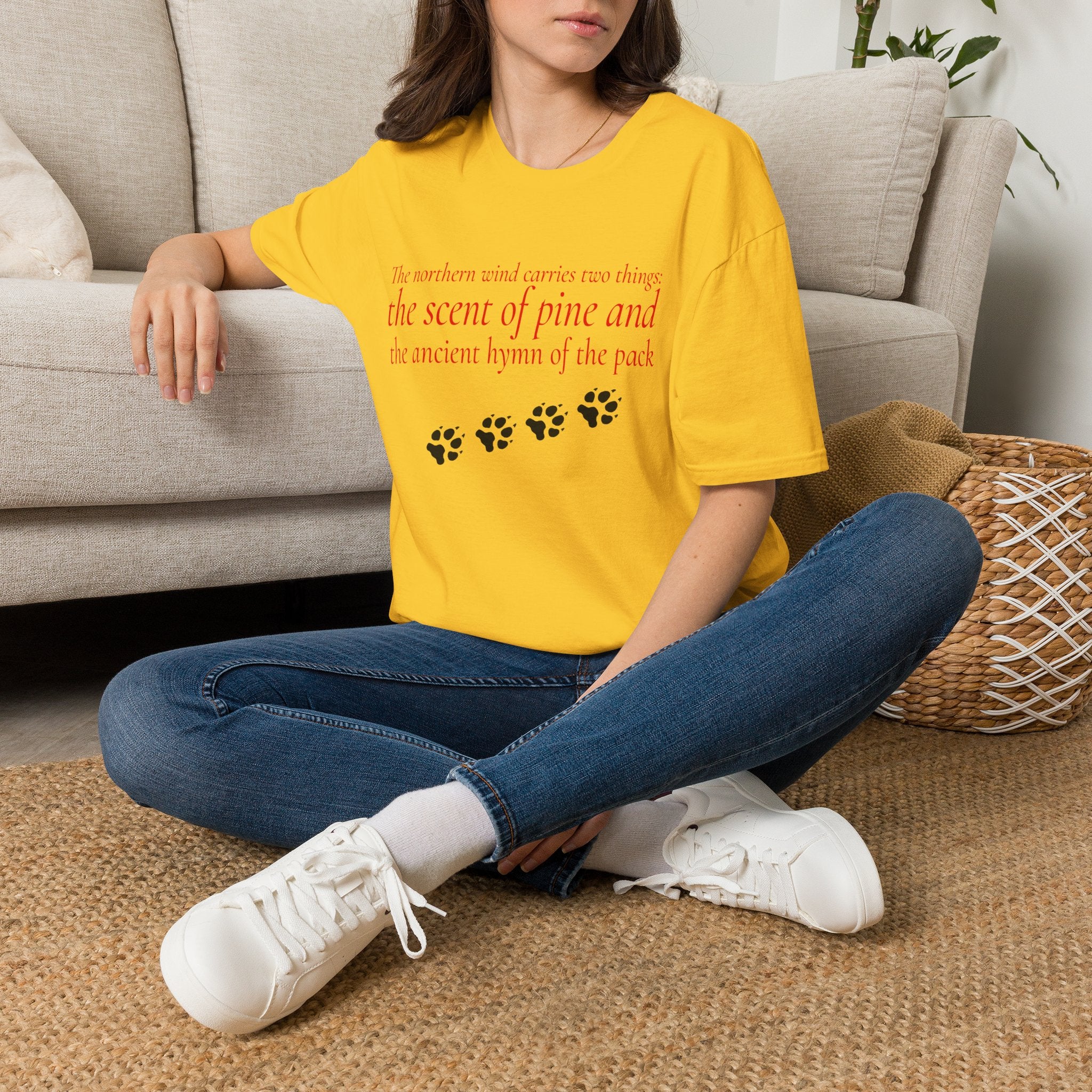 Pine & Pack Wolf Pack Tee — 'The northern wind carries two things' Paw Print Shirt