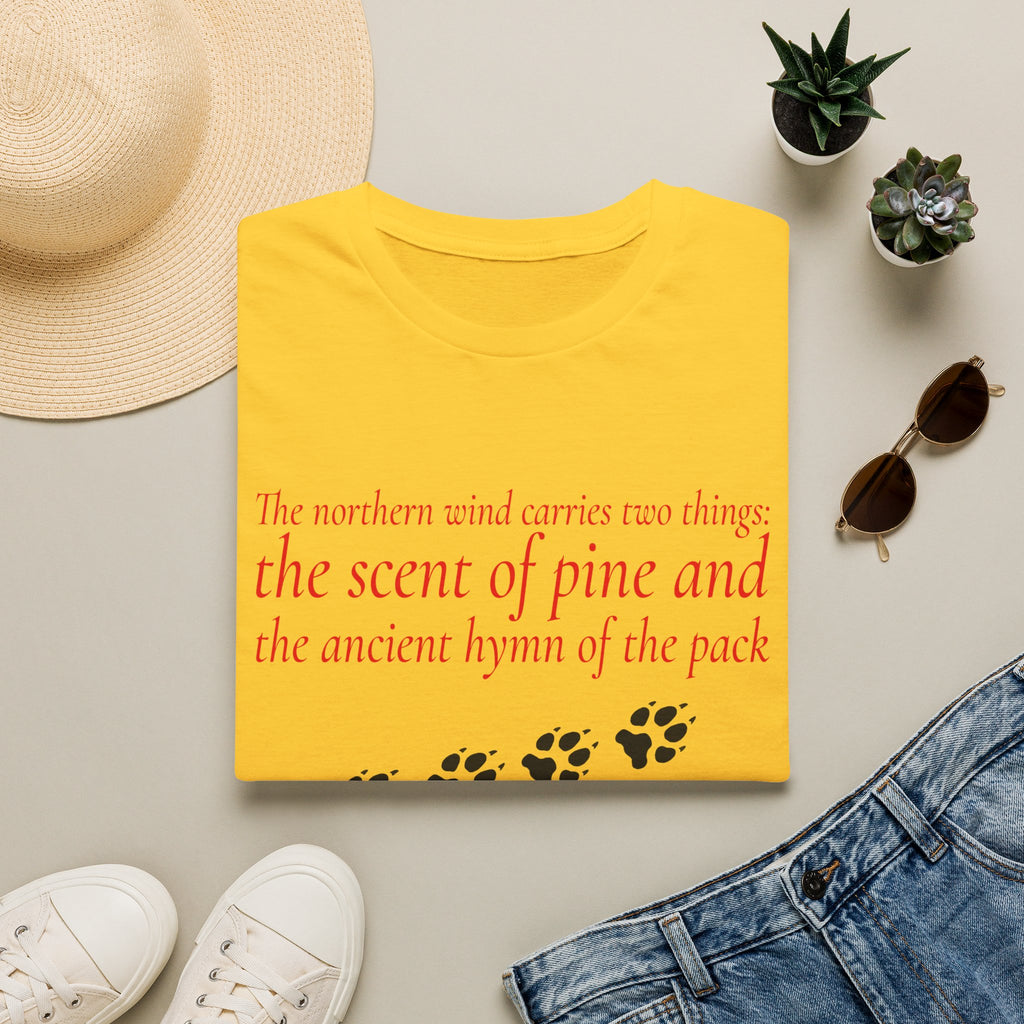 Pine & Pack Wolf Pack Tee — 'The northern wind carries two things' Paw Print Shirt