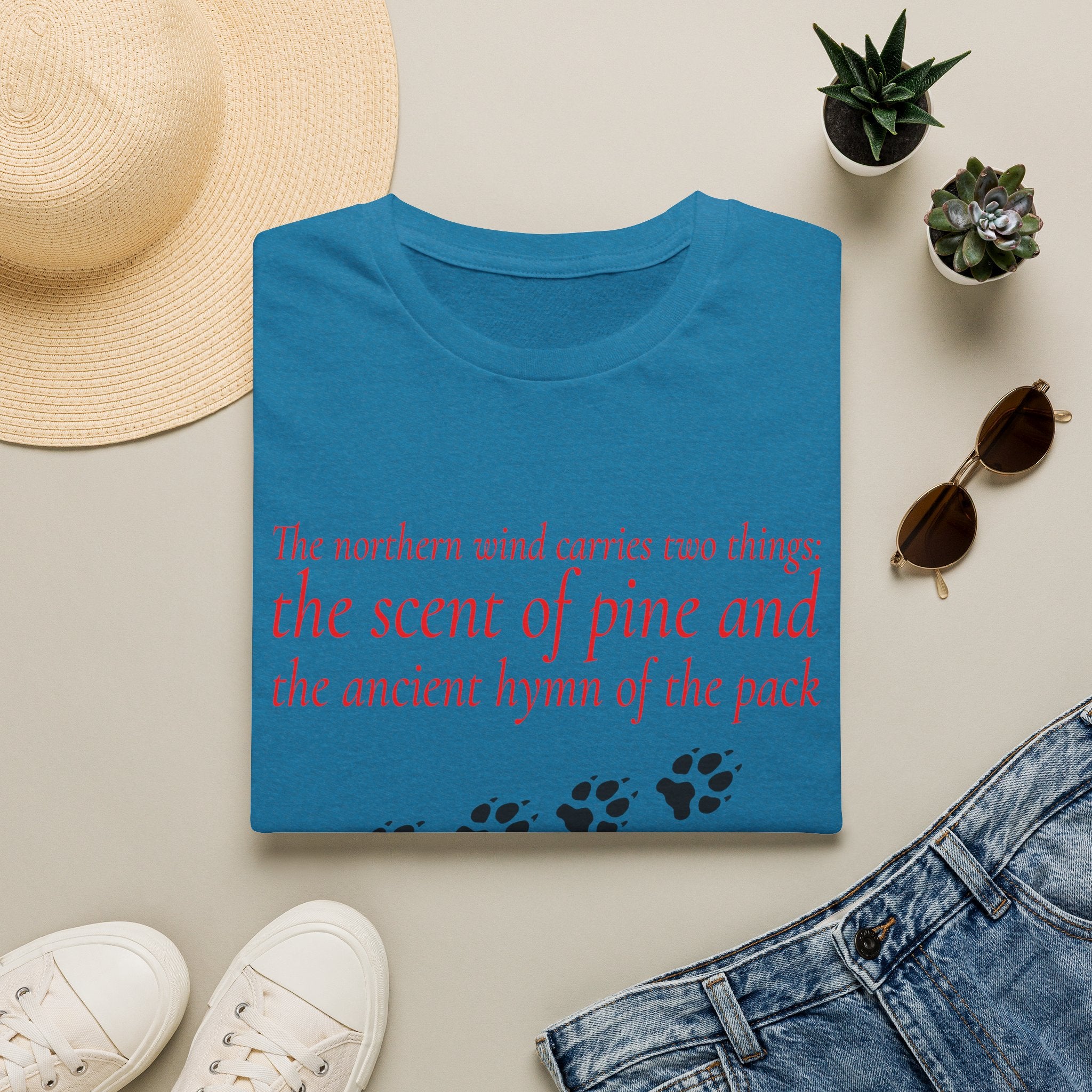 Pine & Pack Wolf Pack Tee — 'The northern wind carries two things' Paw Print Shirt