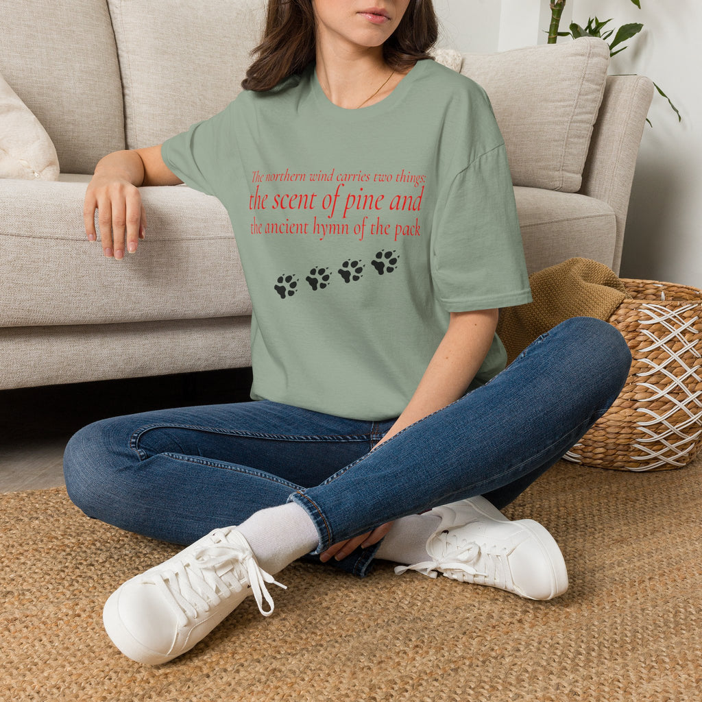 Pine & Pack Wolf Pack Tee — 'The northern wind carries two things' Paw Print Shirt