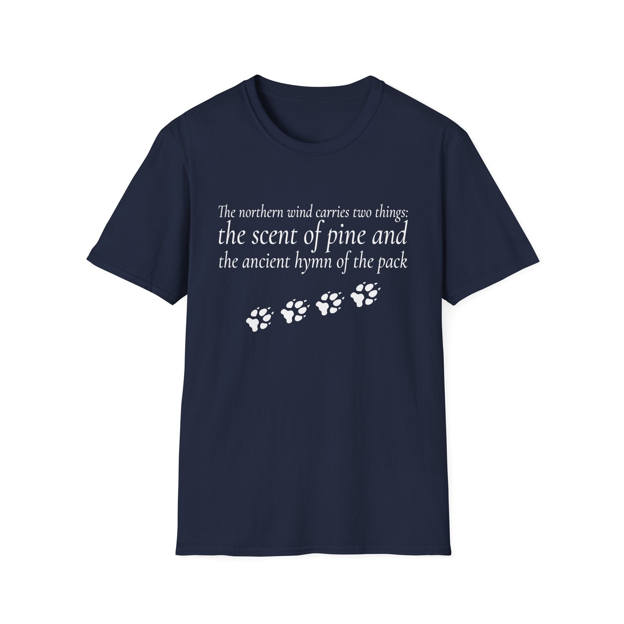 Pine & Pack Wolf Pack Tee — 'The northern wind carries two things' Paw Print Shirt