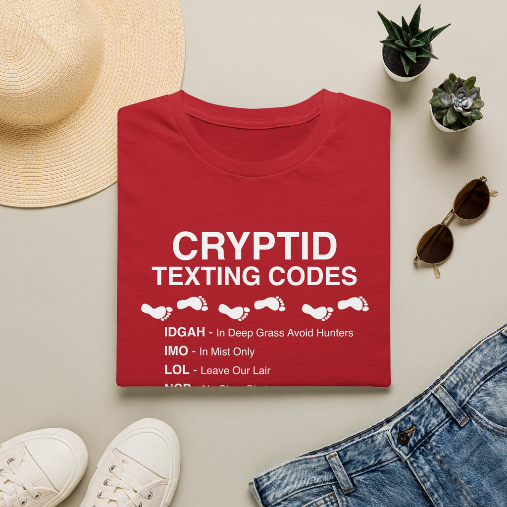 Cryptid Texting Codes T-Shirt — Funny Bigfoot/Nessie Sasquatch Meme Tee for Cryptid Fans