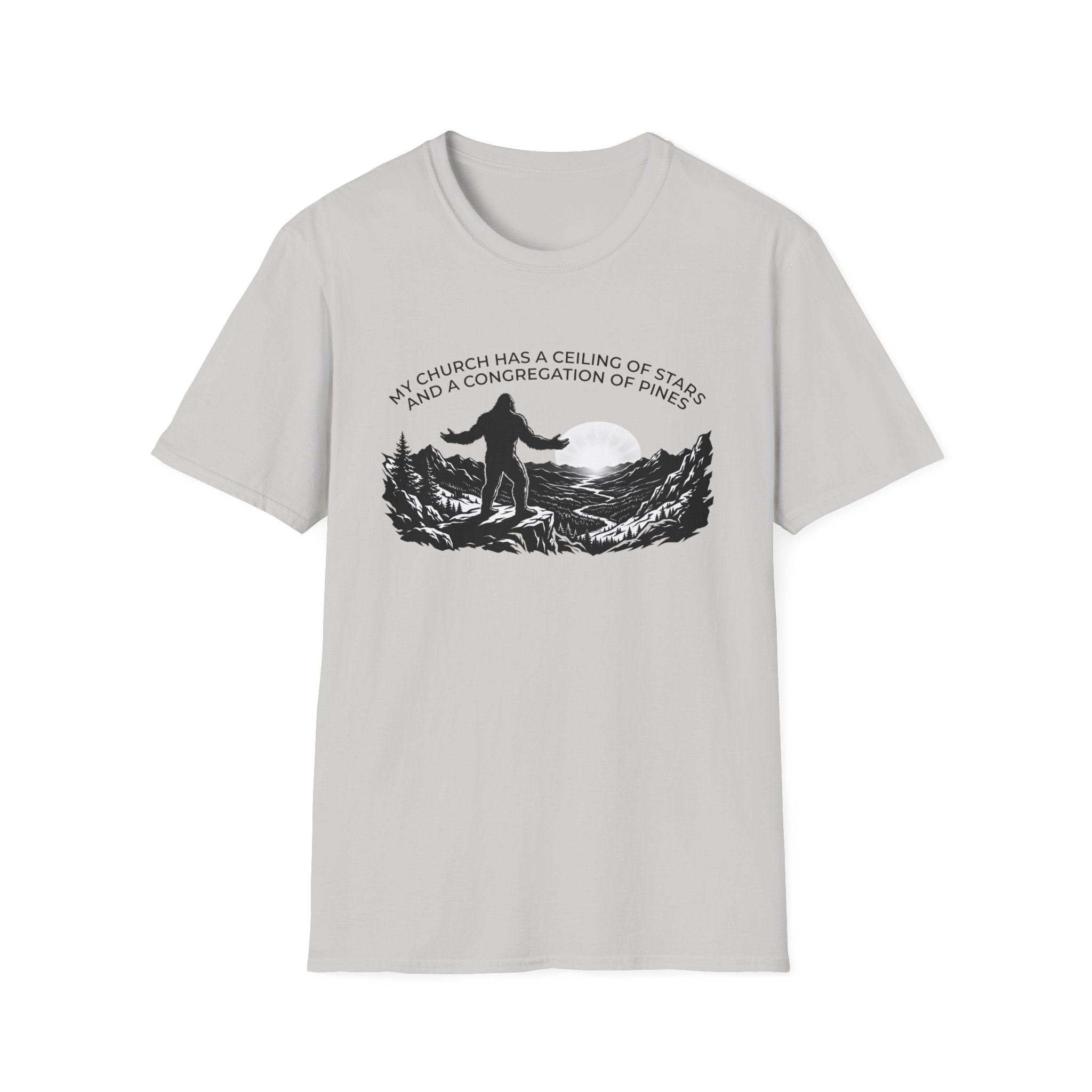 Bigfoot Outdoors Church T-Shirt — "My Church Has a Ceiling of Stars" Scenic Mountain Tee