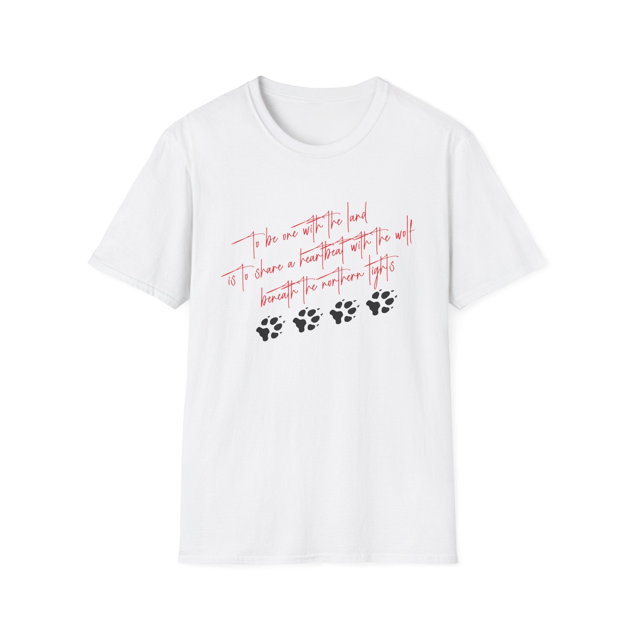 Wolf Paw Graphic T-Shirt — "To Be One with the Land" Script Tee