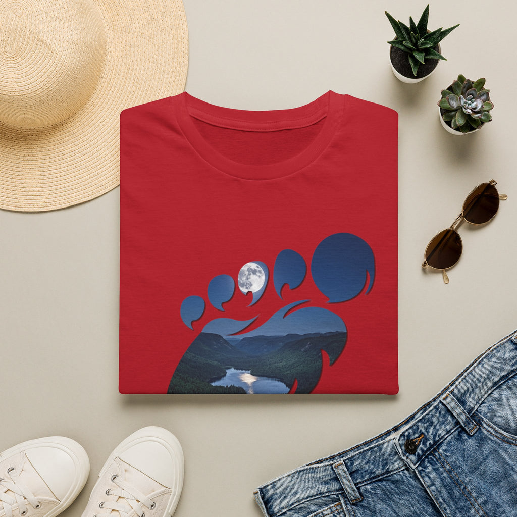 Bigfoot Footprint 'Believe!' Tee — Moonlit Northern Lake Graphic T-Shirt