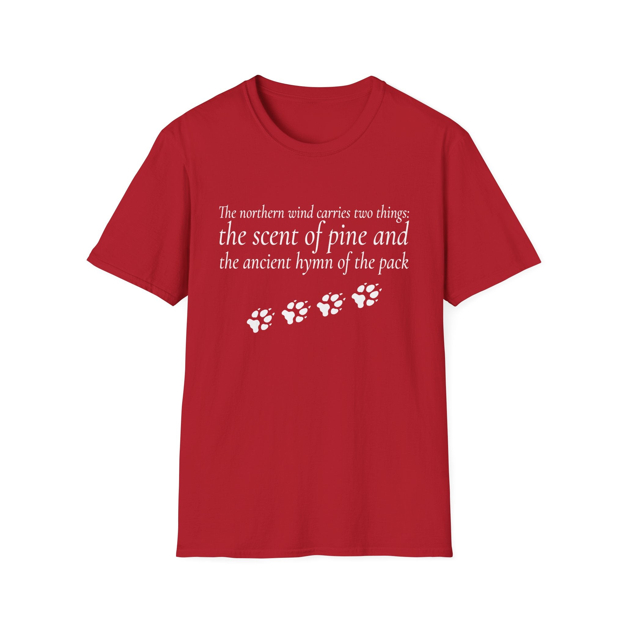 Pine & Pack Wolf Pack Tee — 'The northern wind carries two things' Paw Print Shirt