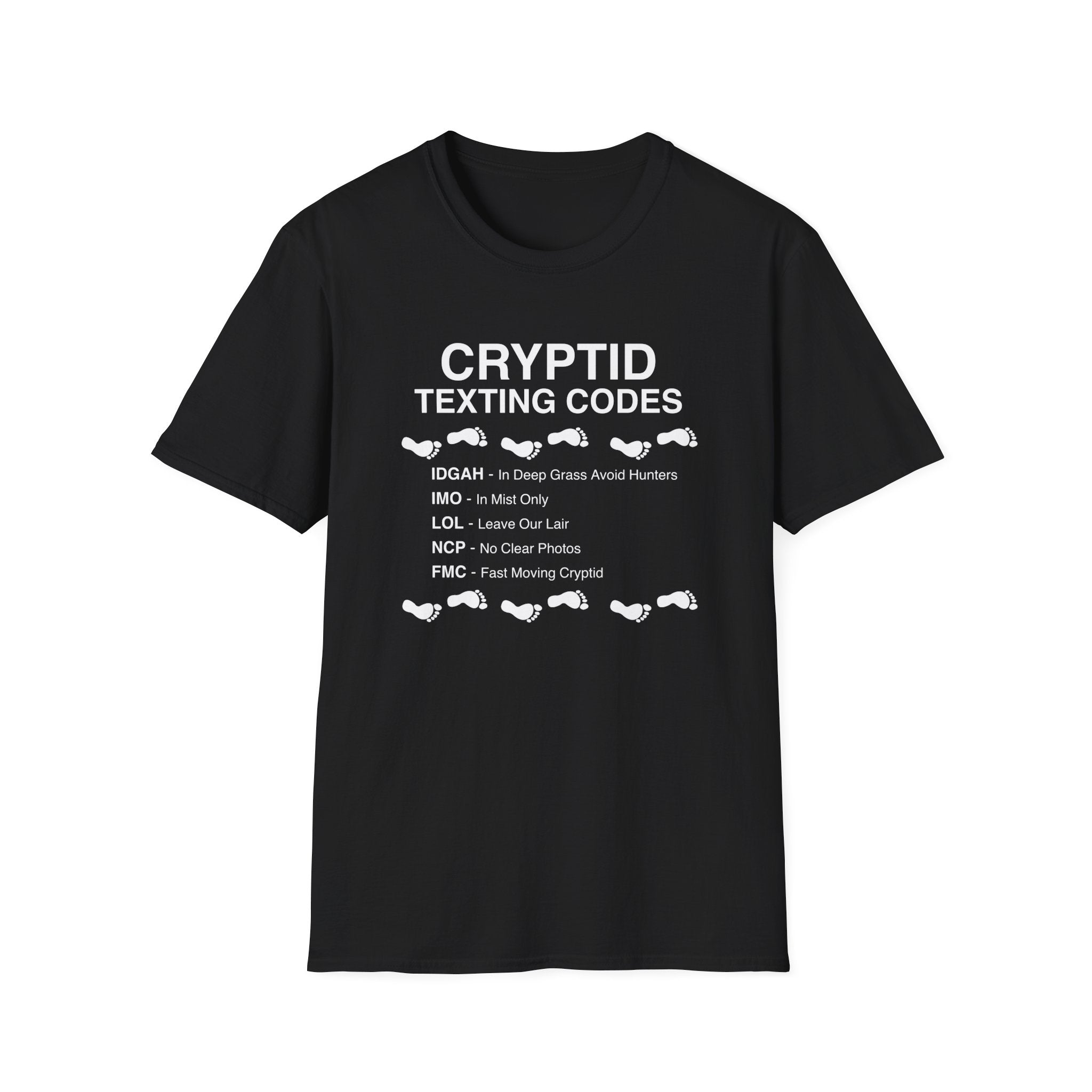 Cryptid Texting Codes T-Shirt — Funny Bigfoot/Nessie Sasquatch Meme Tee for Cryptid Fans