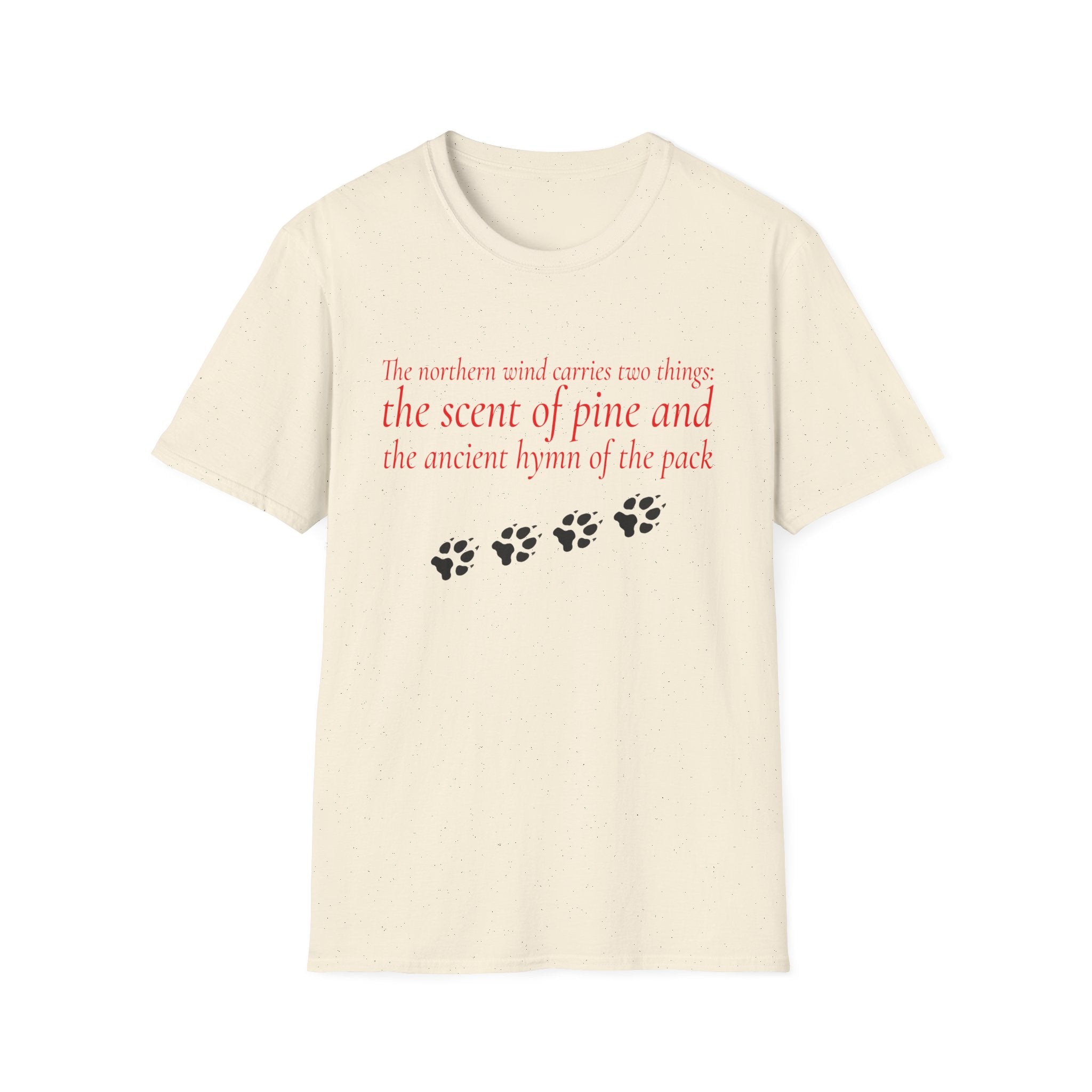 Pine & Pack Wolf Pack Tee — 'The northern wind carries two things' Paw Print Shirt
