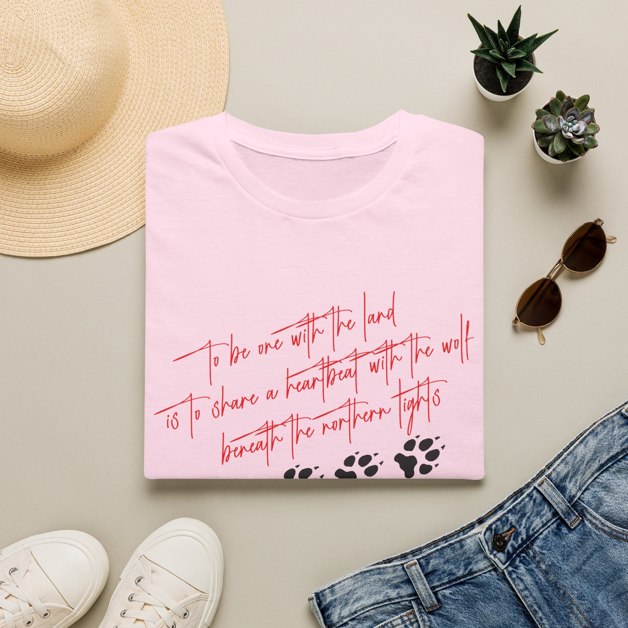 Wolf Paw Graphic T-Shirt — "To Be One with the Land" Script Tee