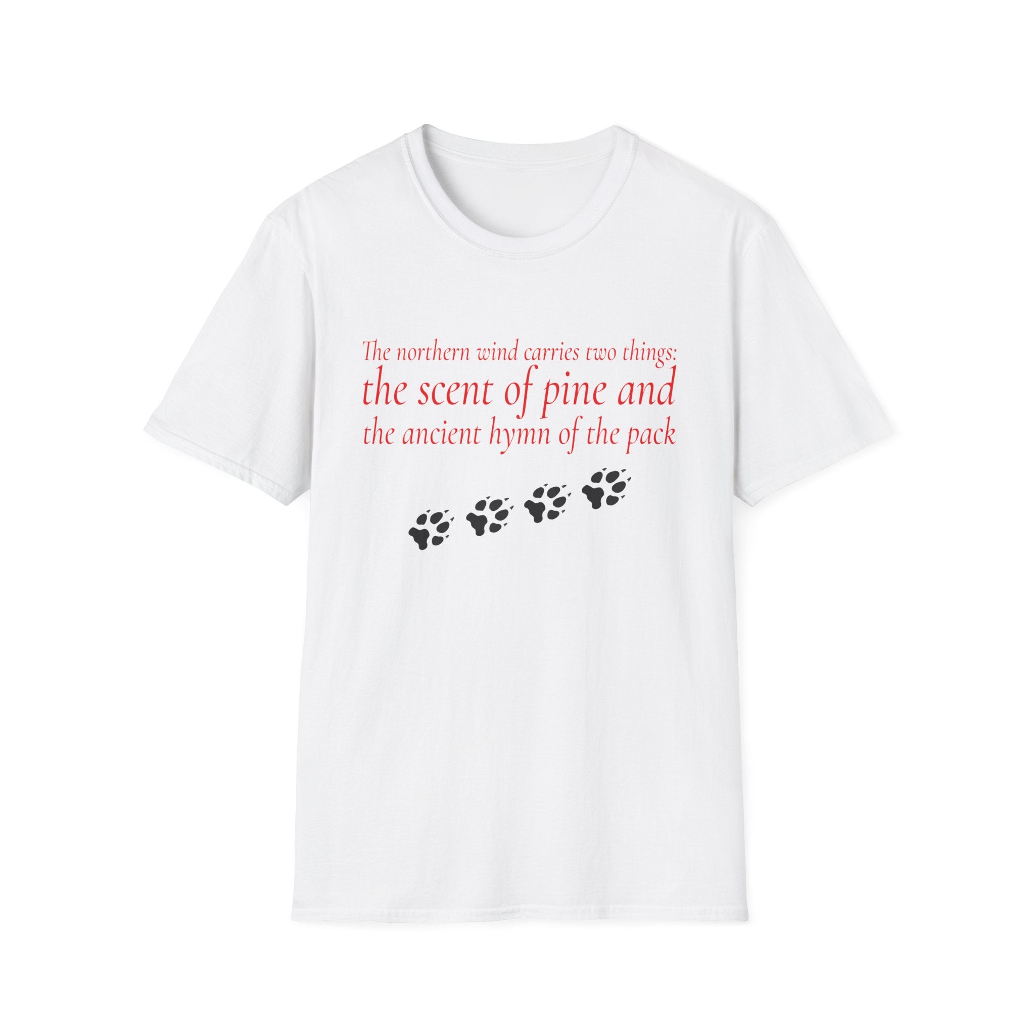 Pine & Pack Wolf Pack Tee — 'The northern wind carries two things' Paw Print Shirt