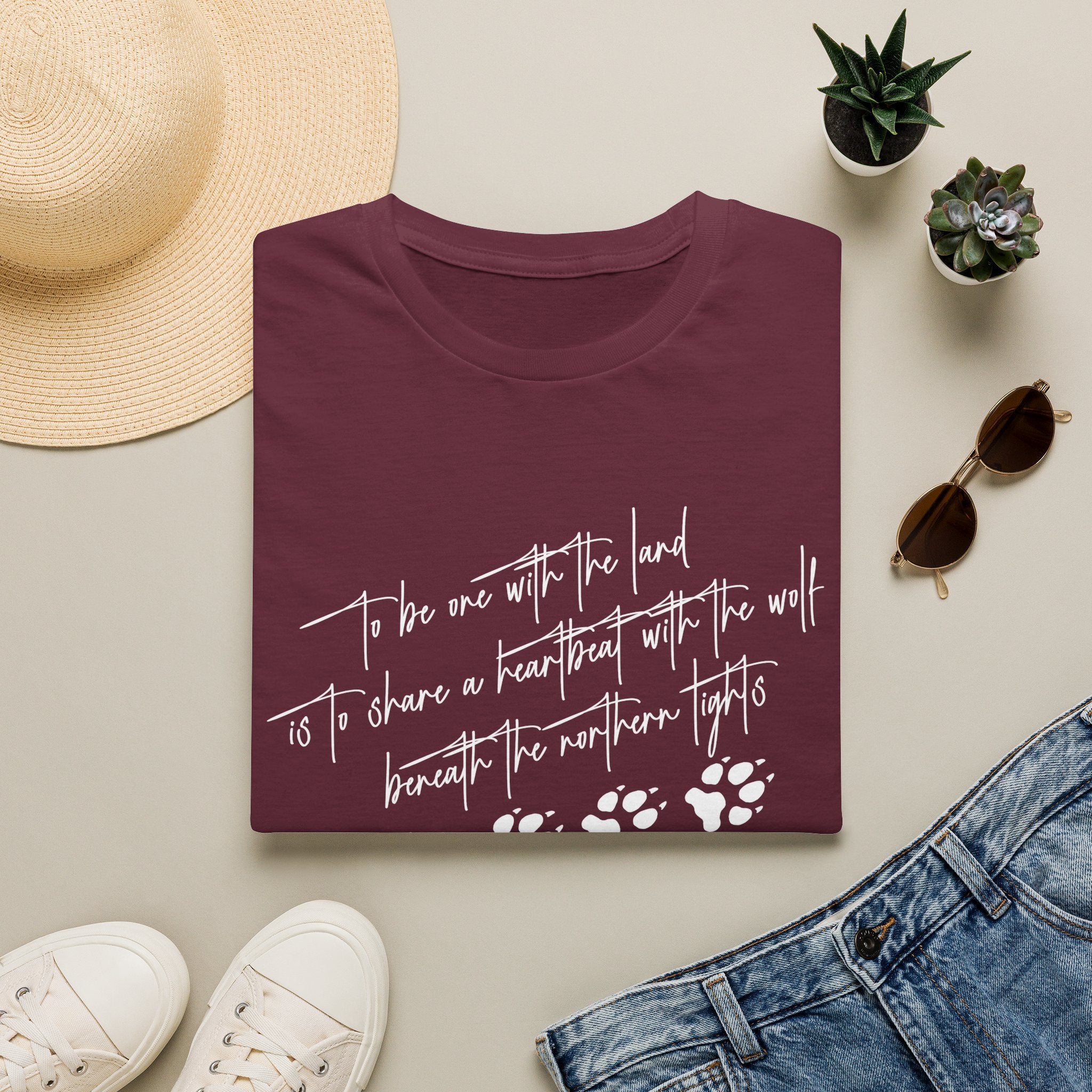 Wolf Paw Graphic T-Shirt — "To Be One with the Land" Script Tee
