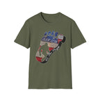 Going Norther Bigfoot T-Shirt — Footprint Silhouette with Distressed Flag "EST. 1776 - We The People"