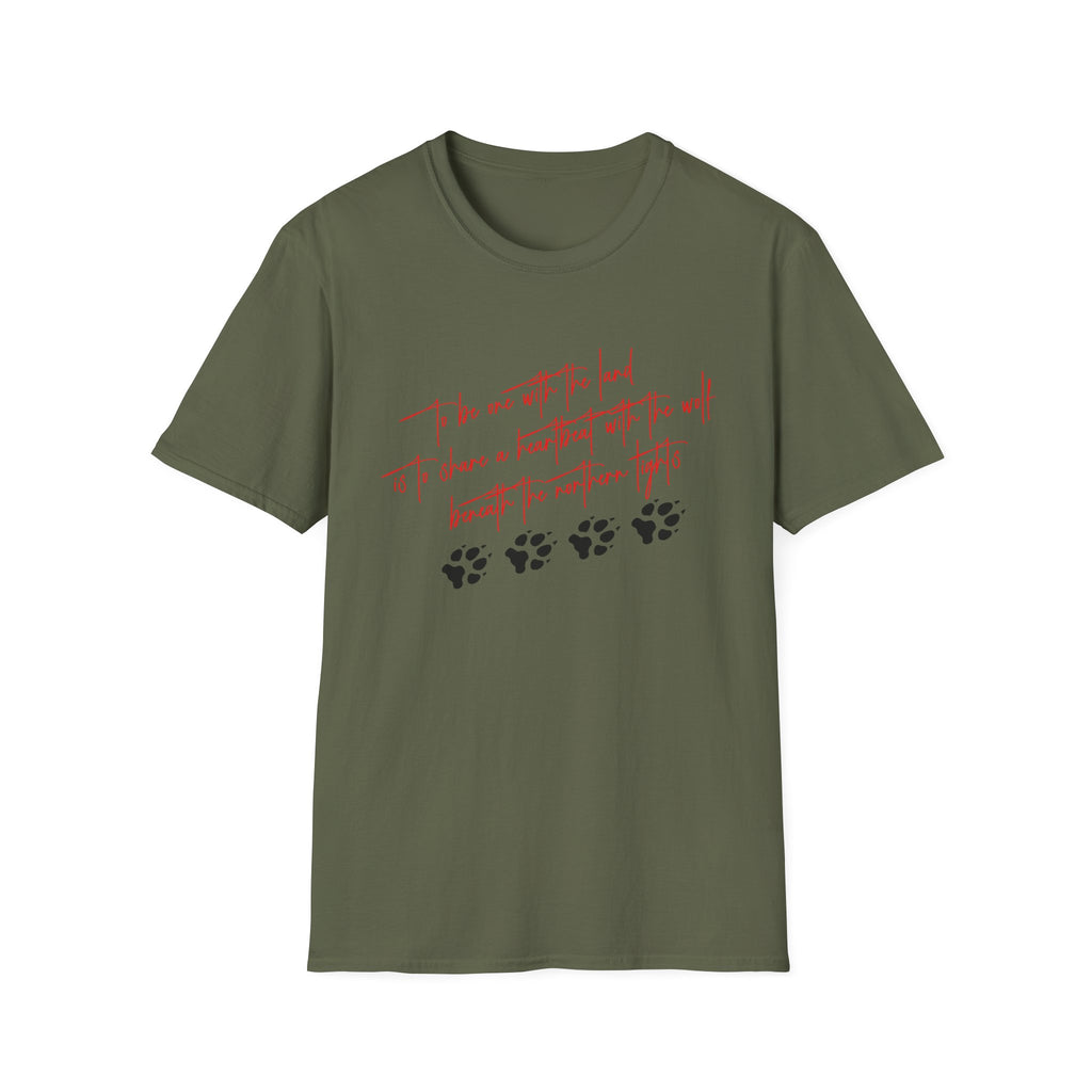 Wolf Paw Graphic T-Shirt — "To Be One with the Land" Script Tee