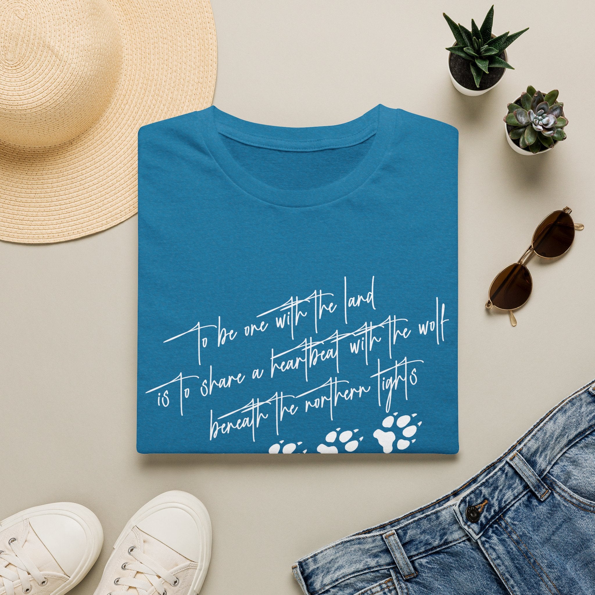Wolf Paw Graphic T-Shirt — "To Be One with the Land" Script Tee