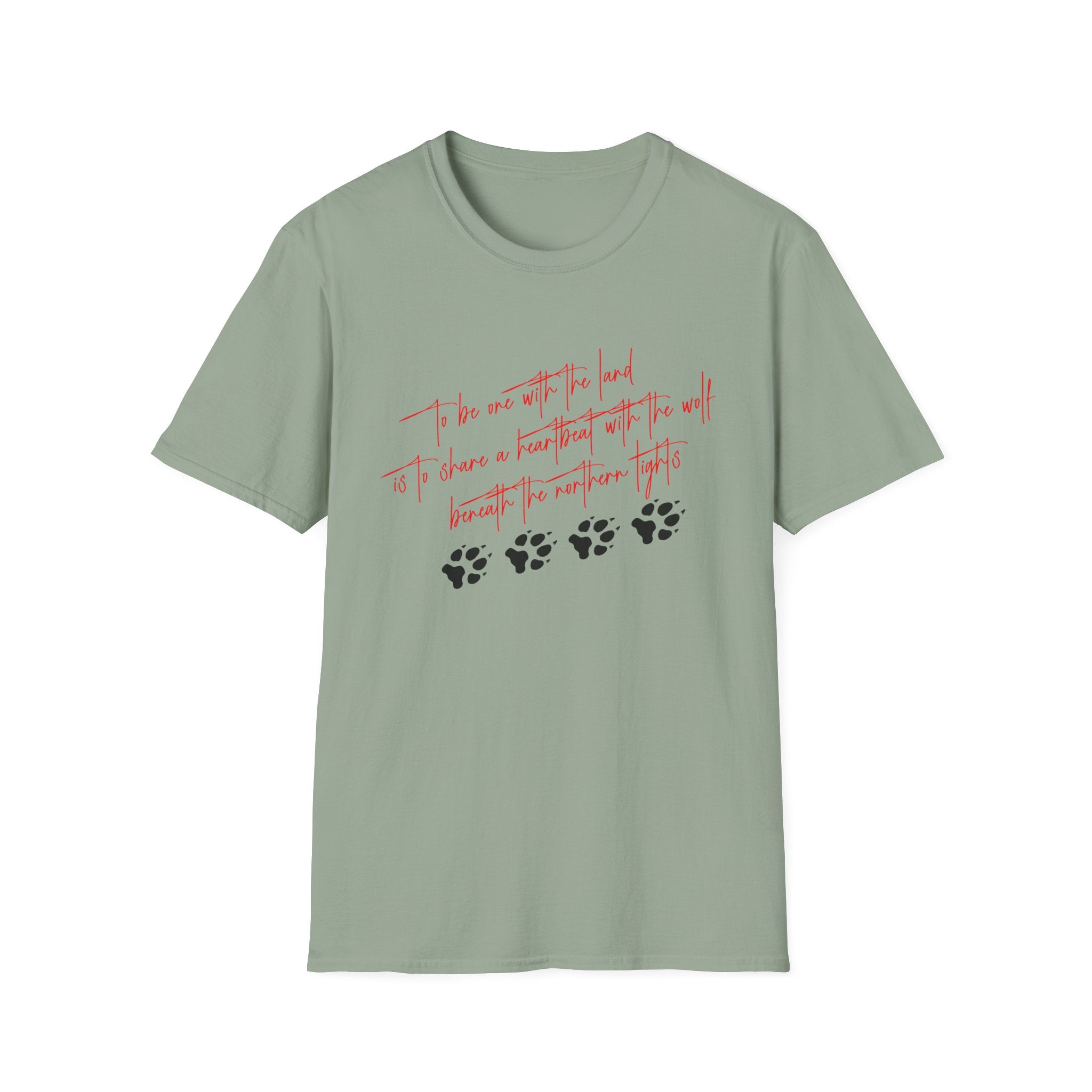 Wolf Paw Graphic T-Shirt — "To Be One with the Land" Script Tee