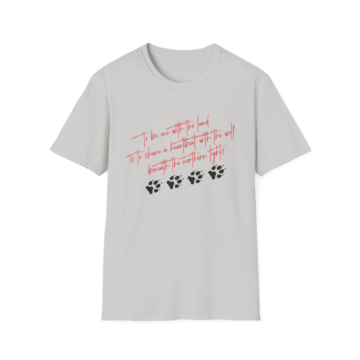 Wolf Paw Graphic T-Shirt — "To Be One with the Land" Script Tee