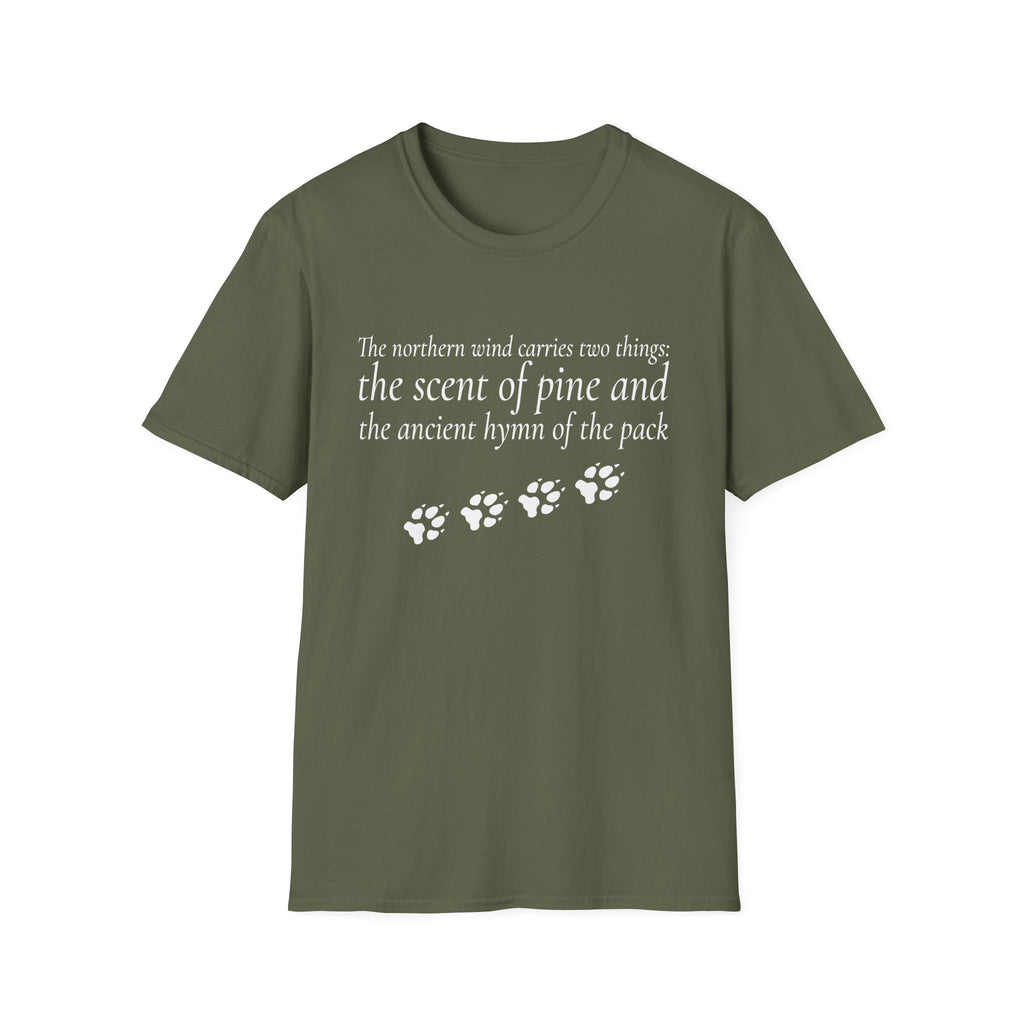 Pine & Pack Wolf Pack Tee — 'The northern wind carries two things' Paw Print Shirt