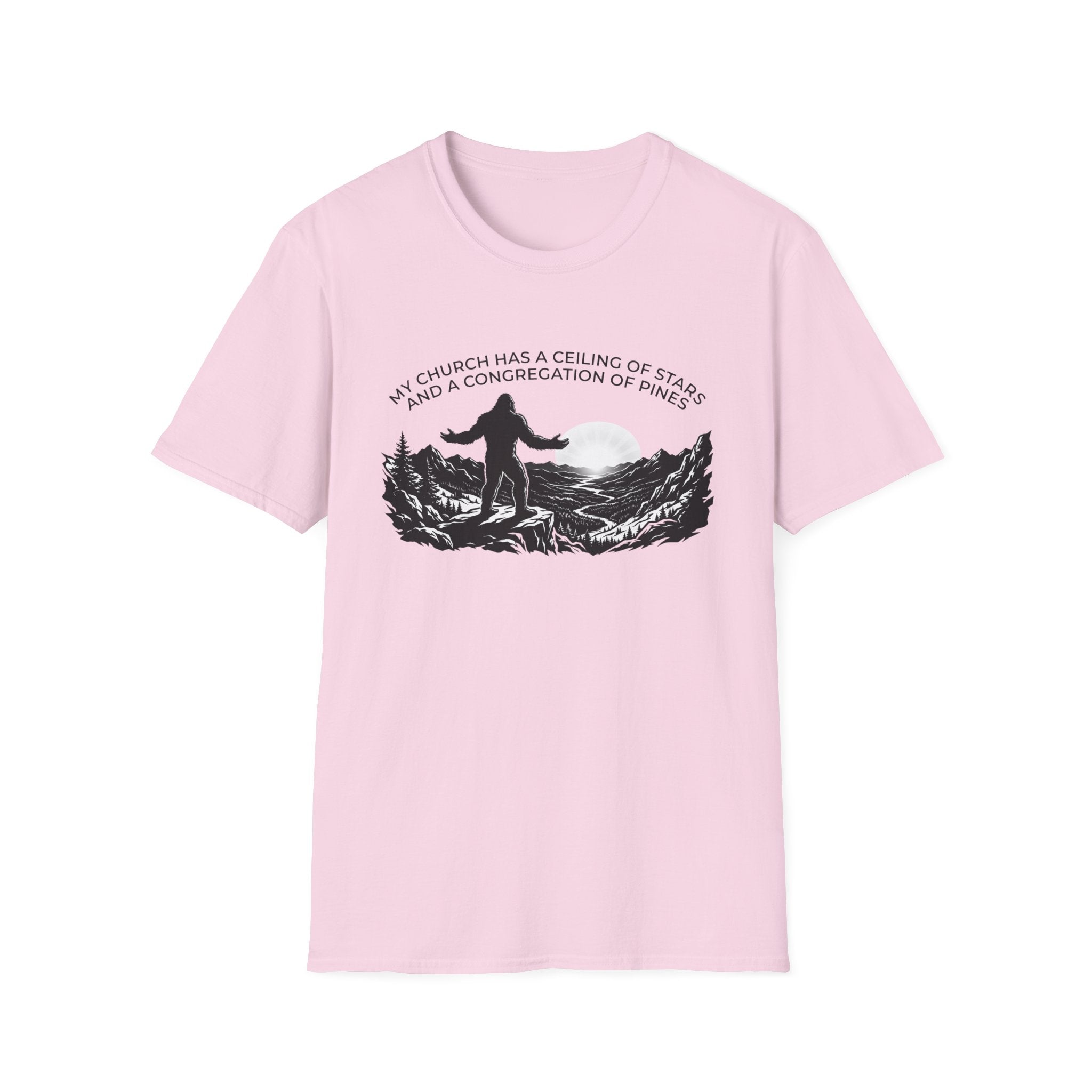Bigfoot Outdoors Church T-Shirt — "My Church Has a Ceiling of Stars" Scenic Mountain Tee
