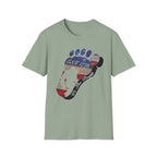 Going Norther Bigfoot T-Shirt — Footprint Silhouette with Distressed Flag "EST. 1776 - We The People"