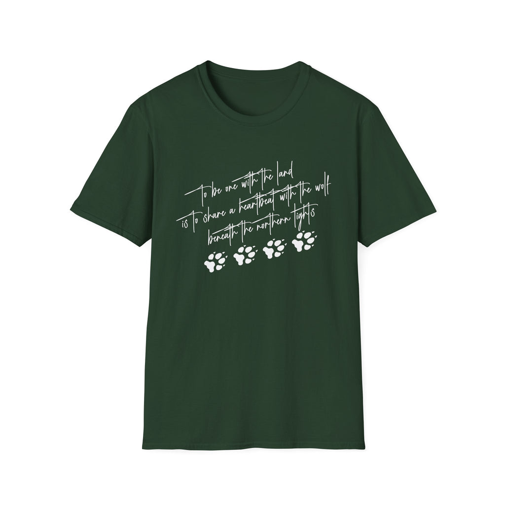 Wolf Paw Graphic T-Shirt — "To Be One with the Land" Script Tee
