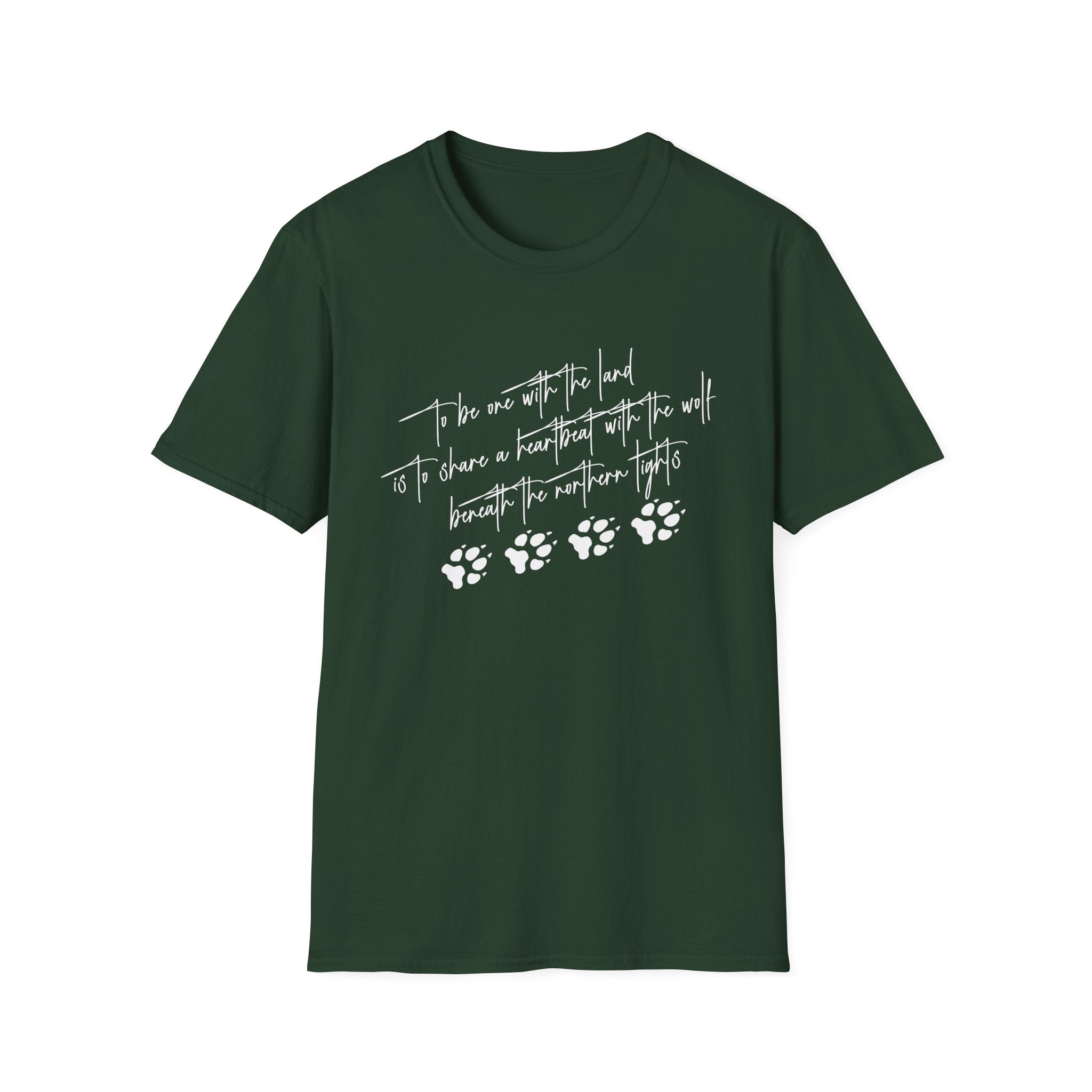Wolf Paw Graphic T-Shirt — "To Be One with the Land" Script Tee