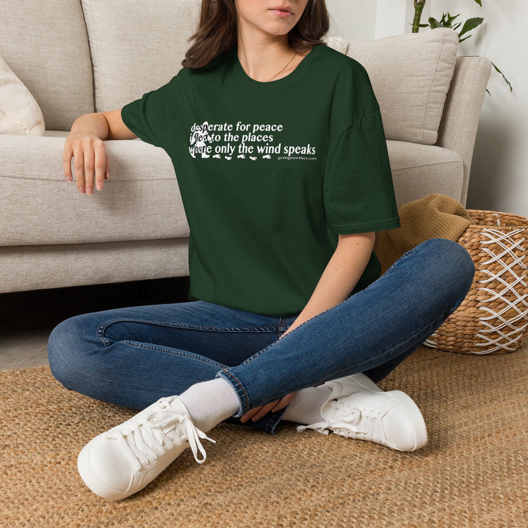 T-Shirt — "Desperate for Peace" Minimalist Text "Bigfoot" Tee