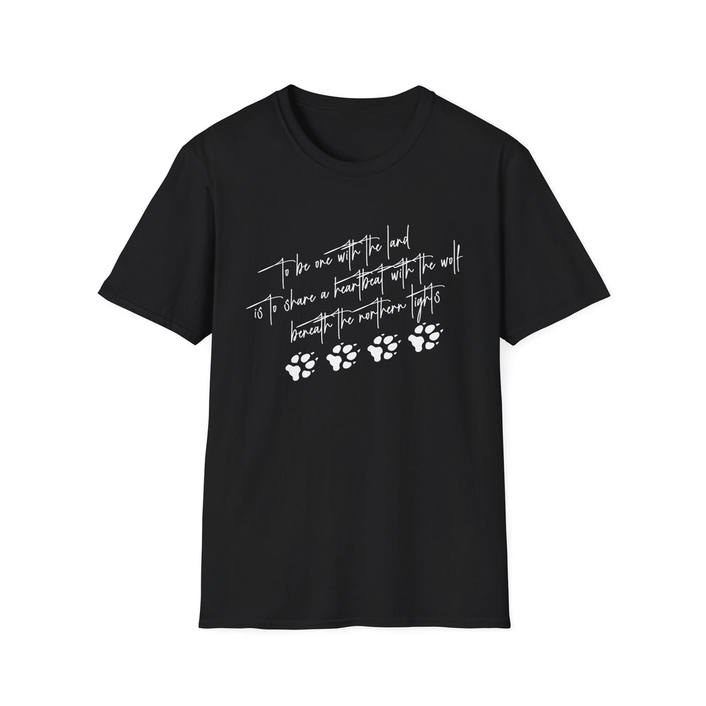 Wolf Paw Graphic T-Shirt — "To Be One with the Land" Script Tee