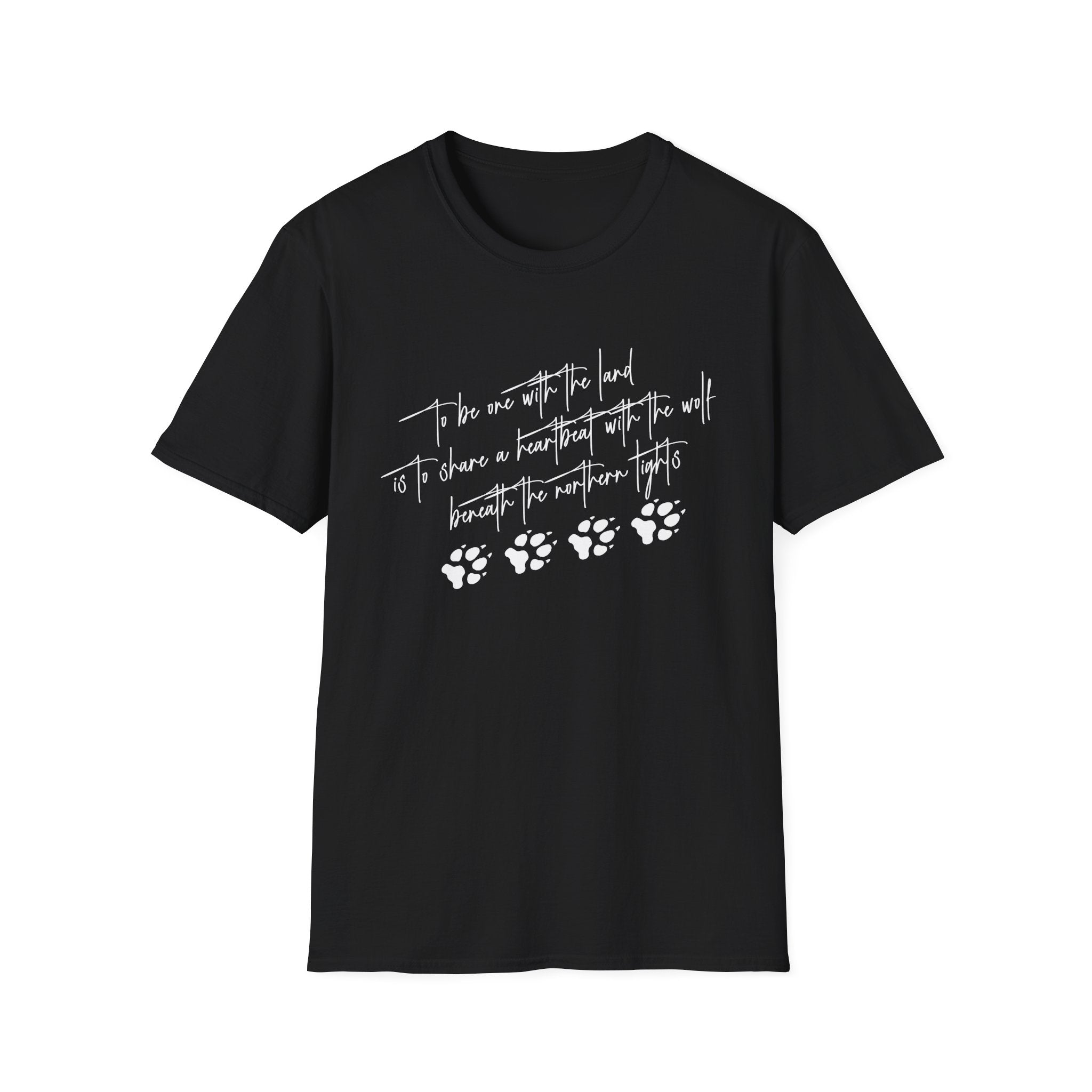 Wolf Paw Graphic T-Shirt — "To Be One with the Land" Script Tee