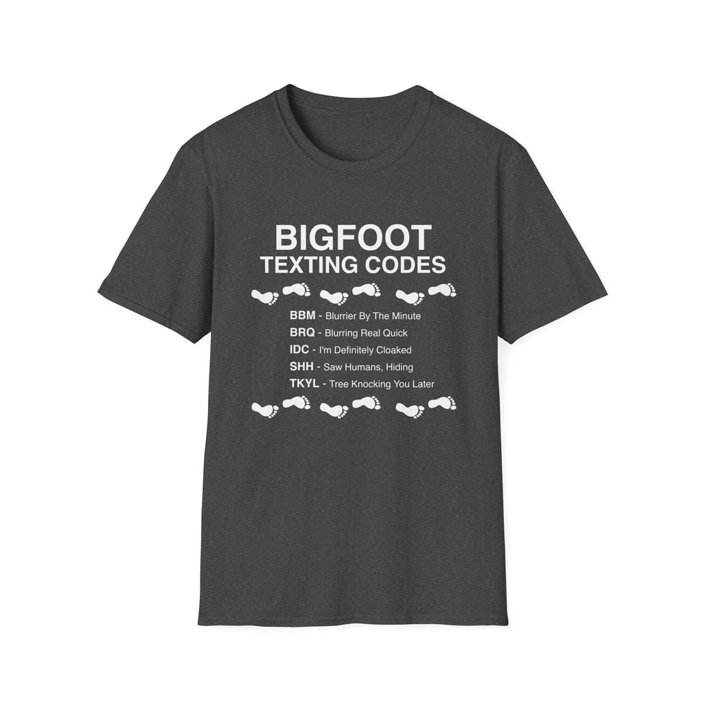Bigfoot Texting Codes T-Shirt — Funny Sasquatch Emoji Trail Tee