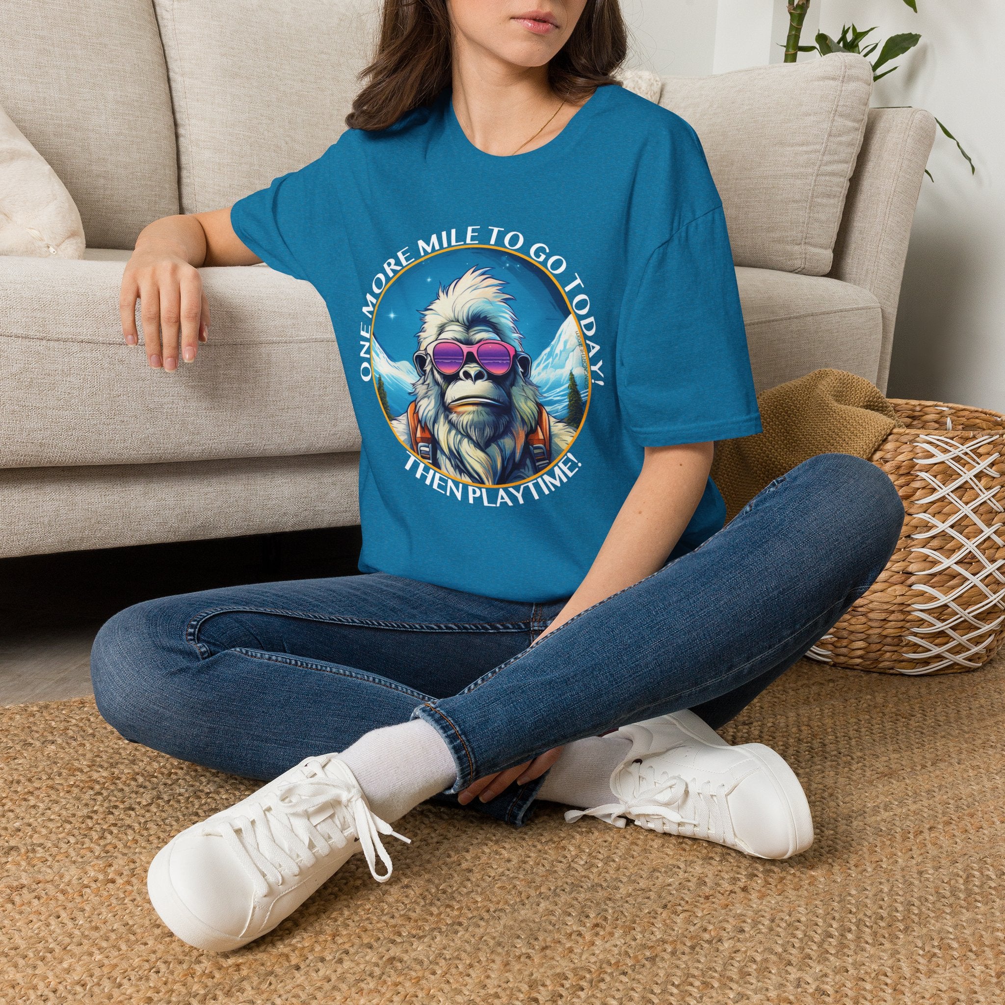 Bigfoot Hiking T-Shirt — "One More Mile To Go Today! - Then Playtime!"