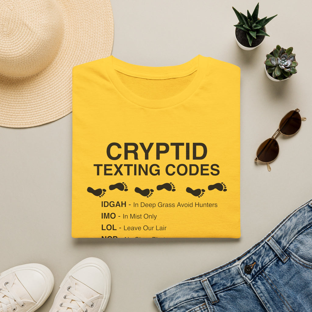 Cryptid Texting Codes T-Shirt — Funny Bigfoot/Nessie Sasquatch Meme Tee for Cryptid Fans