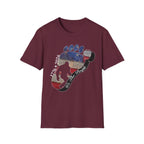 Going Norther Bigfoot T-Shirt — Footprint Silhouette with Distressed Flag & "1776 - 2026 - We The People"
