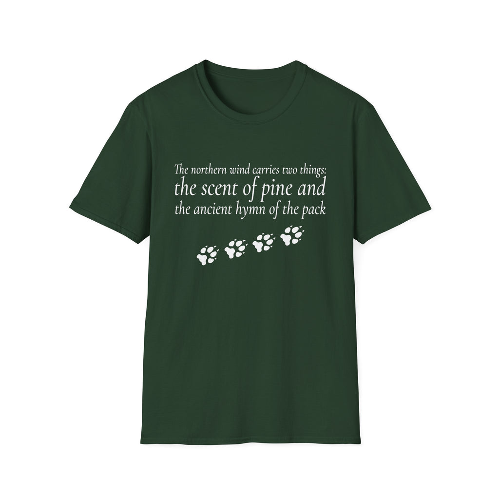 Pine & Pack Wolf Pack Tee — 'The northern wind carries two things' Paw Print Shirt