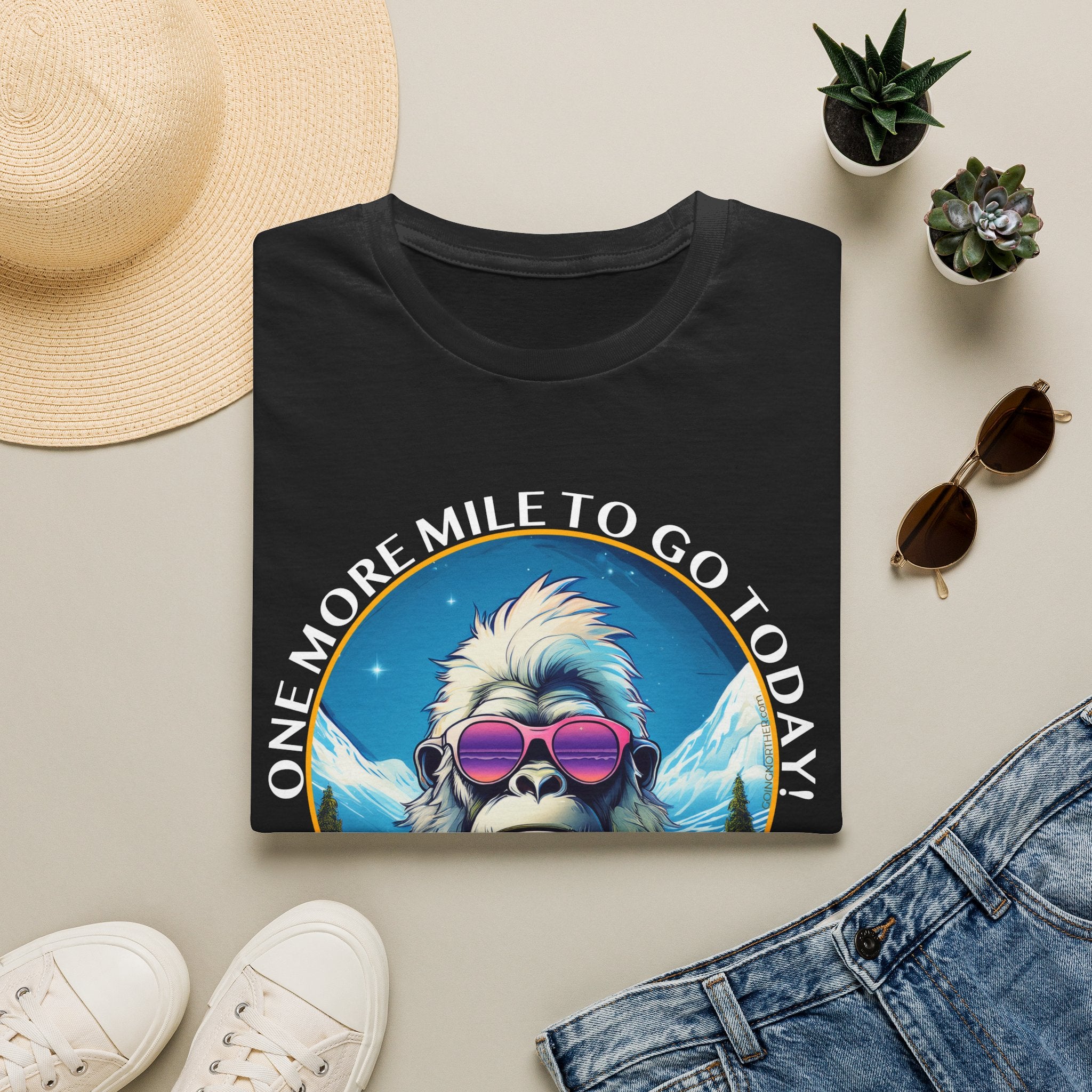 Bigfoot Hiking T-Shirt — "One More Mile To Go Today! - Then Playtime!"