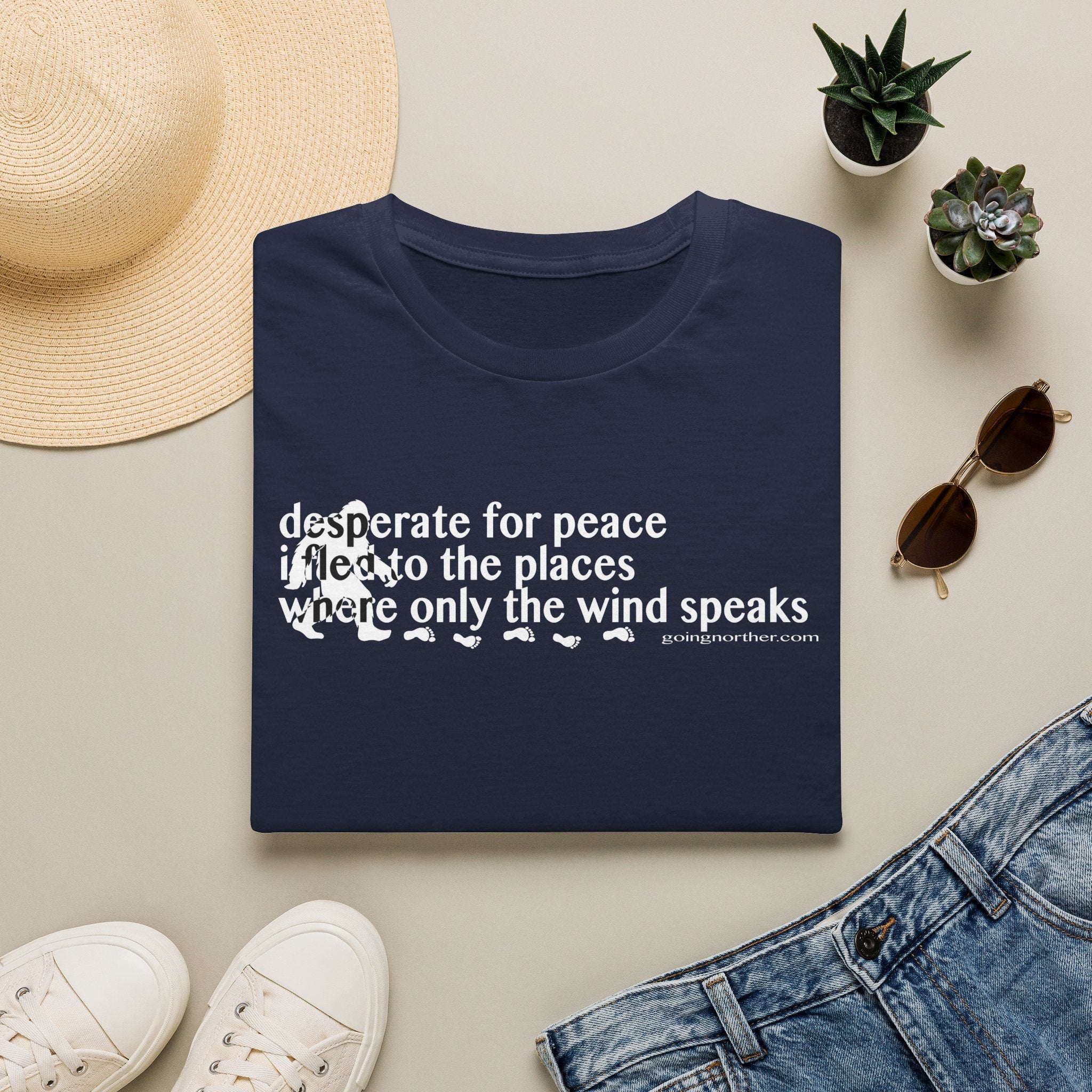 T-Shirt — "Desperate for Peace" Minimalist Text "Bigfoot" Tee