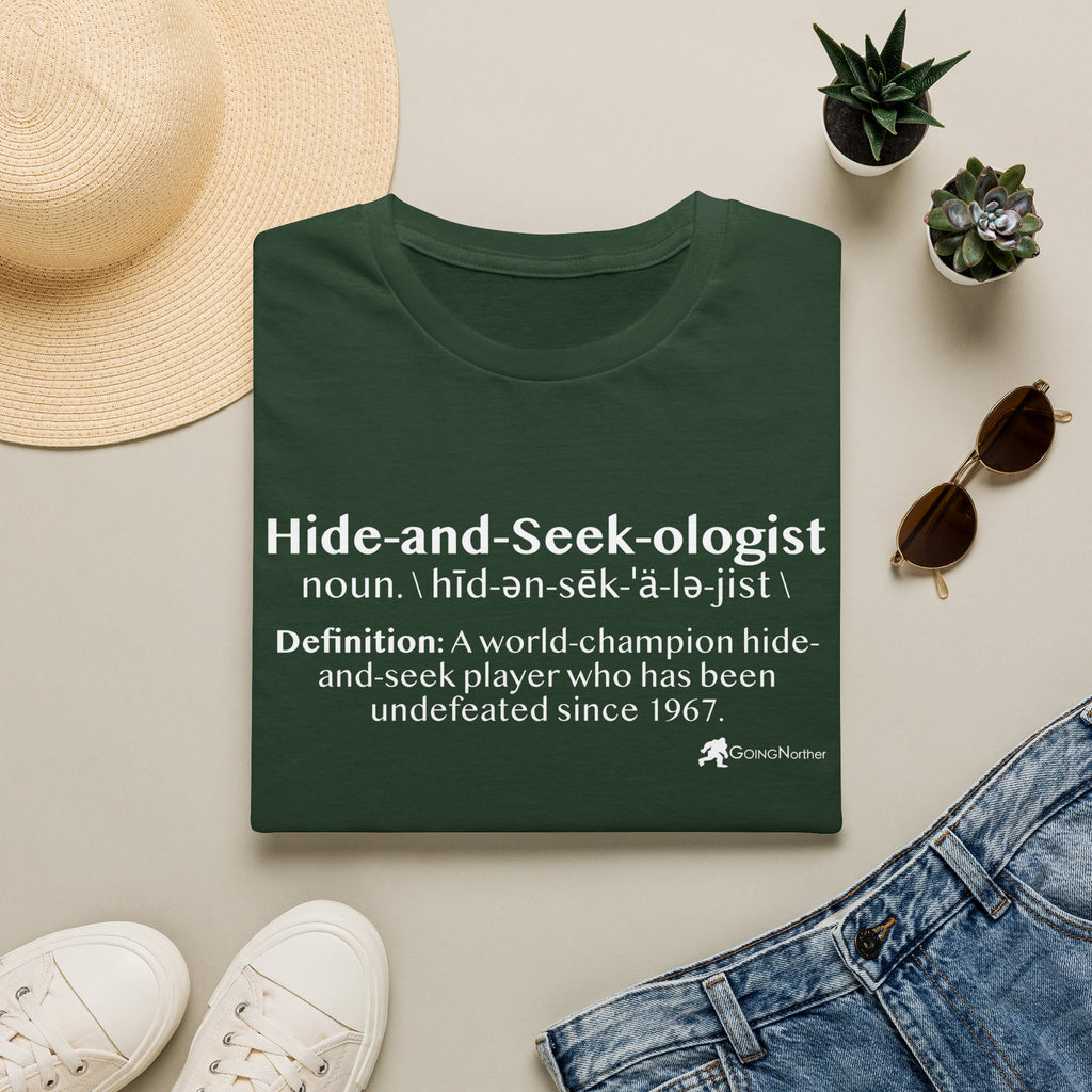 Bigfoot "Hide-and-Seek-ologist" T-Shirt — Funny Sasquatch Definition Tee