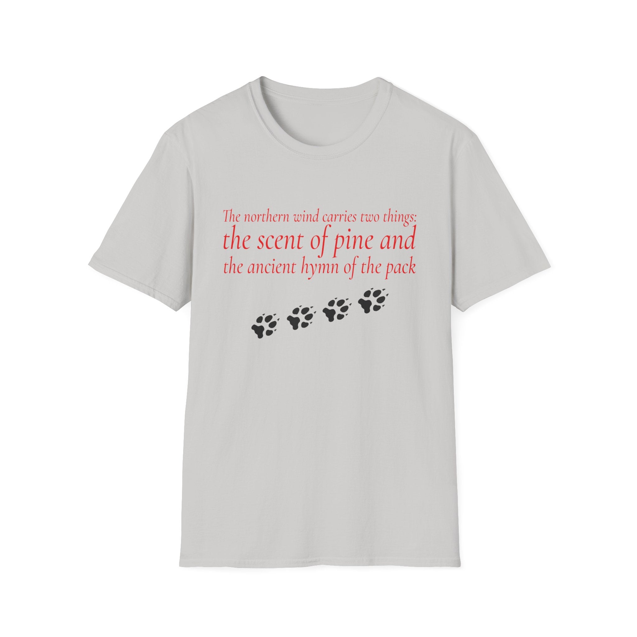 Pine & Pack Wolf Pack Tee — 'The northern wind carries two things' Paw Print Shirt