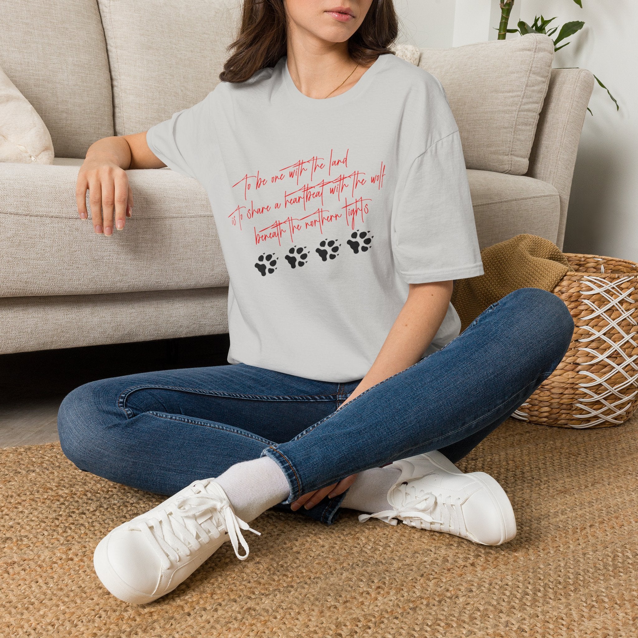 Wolf Paw Graphic T-Shirt — "To Be One with the Land" Script Tee