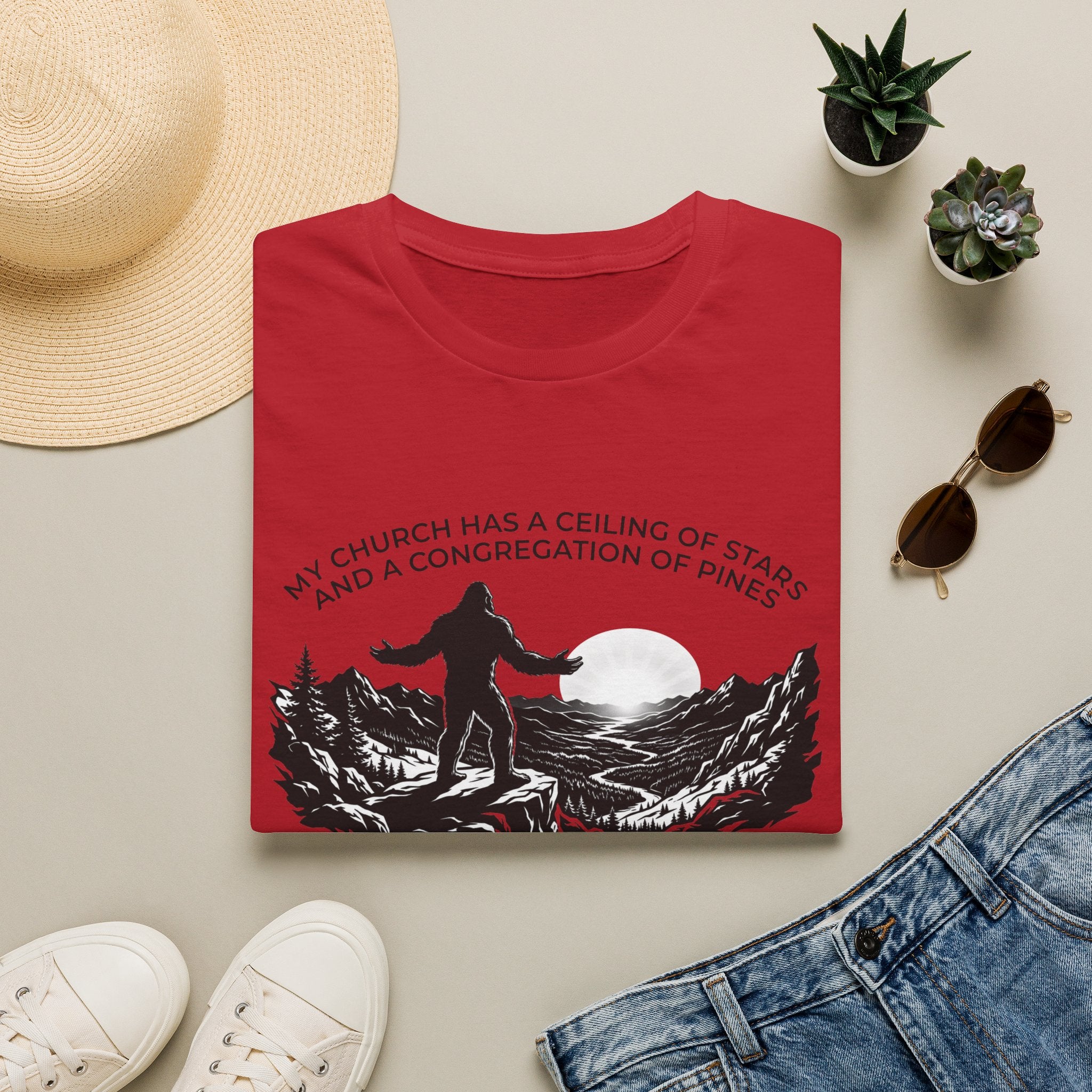 Bigfoot Outdoors Church T-Shirt — "My Church Has a Ceiling of Stars" Scenic Mountain Tee