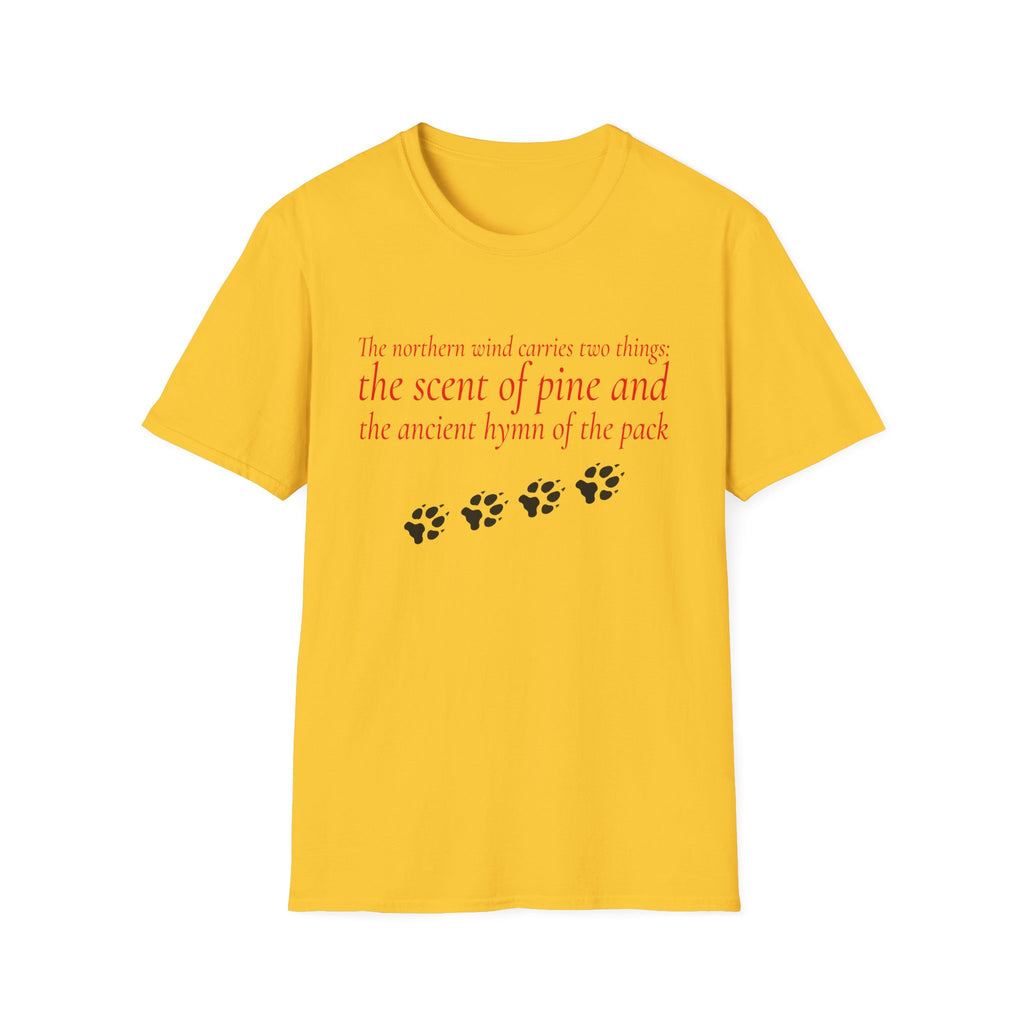 Pine & Pack Wolf Pack Tee — 'The northern wind carries two things' Paw Print Shirt