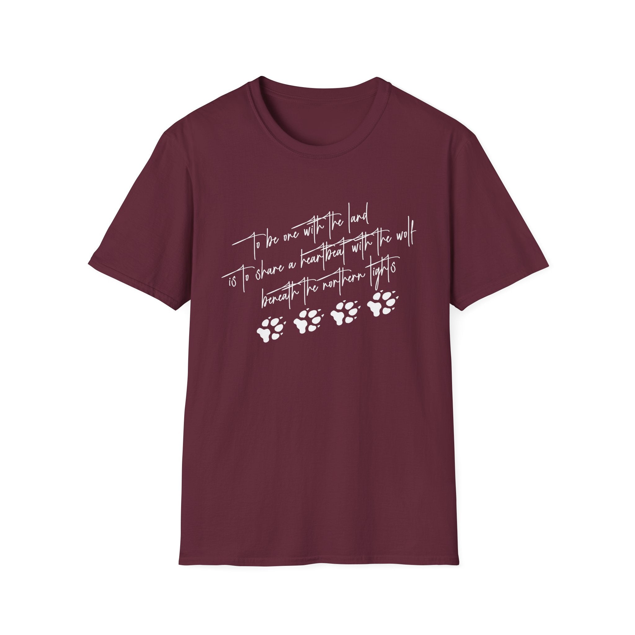 Wolf Paw Graphic T-Shirt — "To Be One with the Land" Script Tee